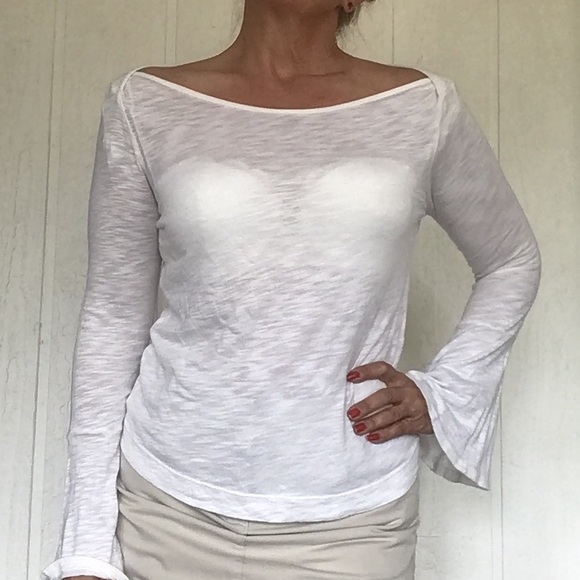 SPLENDID WHITE SLUB KNIT LONG BELL SLEEVE TOP SIZE SMALL - Picture 5 of 12
